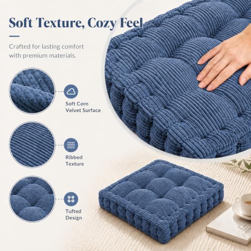 ChezMax Floor Pillow & Cushion, Large Meditation Chair Cushions, Thick Square Seat Pad, Soft Velvet Tufted Seating Pouf for Indoor/Outdoor Yoga Bench Rocking Chair Room Tatami Sofa, Dark Blue 18"x18" - color: Dark Blue M