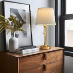 Oneach Modern Gold Brass Table Lamp Set of 2 for Bedroom Living Room 19.5'' Traditional Bedside Desk Nightstand Buffet Candlestick Samll Lamps with White Drum Shade - color: Gold