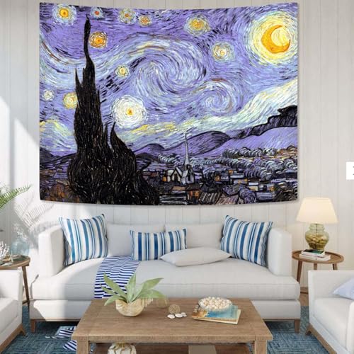 Yeoiat Van Gogh Tapestry Starry Night Wall Tapestry, Moon Tapestries for Bedroom Art Tapestries Wall Hanging for Bedroom Living Room 44"x60" - color: Purple Blue, size: 60"L x 44"W