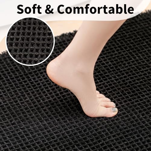 Black Bathroom Rug - Waffle Bath Mat Non Slip Washable, Super Absorbent & Quick Dry, Boho Bath Mat Farmhouse Bathroom Decor, 20'' x 32'', Black - color: Black, size: 20'' X 32''