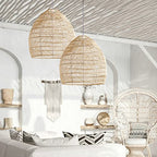 Arturesthome 1 Light Rattan Woven Pendant Light Shades,17.7" Kitchen Island Pendant Light,Handmade Hanging Lamp Crafts Lampshade for Living Dining Room - color: Rattan, size: 17.68in*15.7in