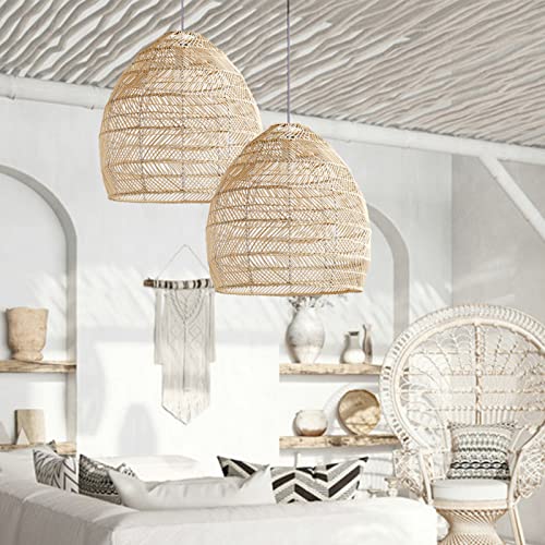 Arturesthome 1 Light Rattan Woven Pendant Light Shades,17.7" Kitchen Island Pendant Light,Handmade Hanging Lamp Crafts Lampshade for Living Dining Room - color: Rattan, size: 17.68in*15.7in