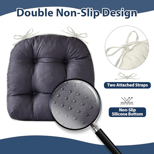 IASEAHK Chair Cushions for Dining Chairs, Seat Cushions for Kitchen Chairs, Indoor Seat Cushions with Ties, Tufted Foam Chair Pads, Non Slip Chair Cushions Set of 6, 15.5" x 15.5" x 4", Beige - color: Beige, size: Pack of 6