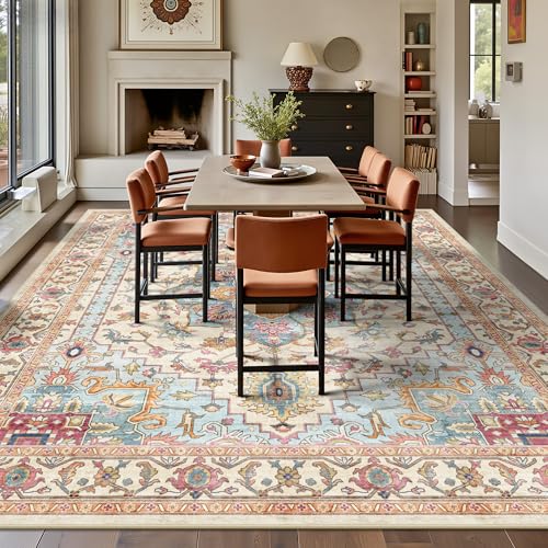 8x10 Area Rugs for Living Room - Washable Rug Vintage Distress Boho Medallion Rugs for Bedroom, Soft Non-Slip Backing Low Pile Carpet for Dining Room Office Nursery Home, Vintage Orange - color: G-vintage Orange, size: 8' x 10' (Rectangular)