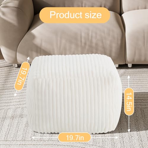MeMoreCool Square Stuffed Pouf Ottoman Foot Rest, Stripe Furry Floor Pouf Foot Stool with Foam Chunk Filling, Soft Fluffy Stuffed Ottoman Footrest for Living Room, Faux Fur Beige - color: Ribbed Beige