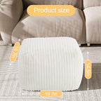 MeMoreCool Square Stuffed Pouf Ottoman Foot Rest, Stripe Furry Floor Pouf Foot Stool with Foam Chunk Filling, Soft Fluffy Stuffed Ottoman Footrest for Living Room, Faux Fur Beige - color: Ribbed Beige