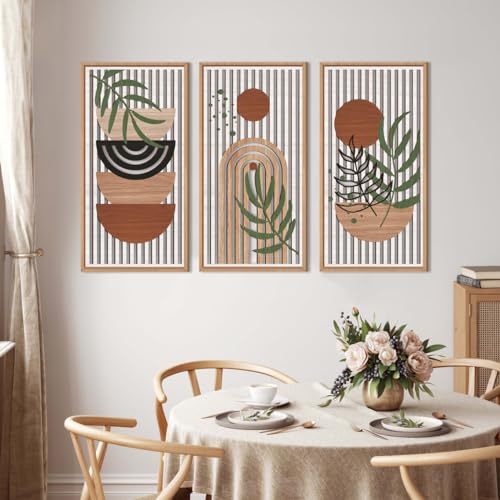 IARTTOP Large Boho Wood Wall Art Framed 16x32 Inch Mid century Modern Wooden Wall Decor Abstract Bohemian Minimalist Art Decor for Bedroom Living Room Office Set of 3 - color: Vintage Boho, size: 16 x 32 inches