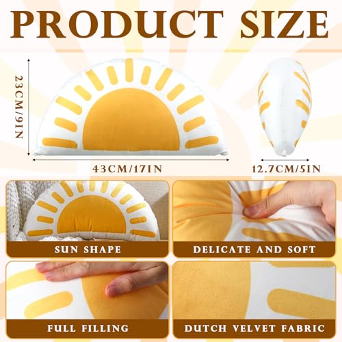 Newwiee Sunshine Throw Pillow for Classroom Reading Corner Boho Sun Pillow Back to School Decor Soft Velvet Semicircular Cushion for Book Nook Student Dorm Room and Cozy Reading Spot 15.75 x 9.84 Inch - style: Sun
