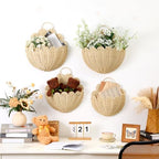 Domensi 4 Pcs Scalloped Wall Baskets Hanging Baskets 4 Different Sizes Large and Small Hand Woven Plastic Rattan Craft Original Storage Holder Scalloped Decor for Nursery Home House Bathroom