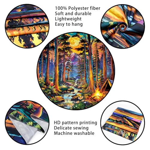 Racunbula Blacklight Fantasy Forest Tapestry UV Reactive Galaxy Space Moon Tapestry Trippy Pine Trees Wall Tapestries Nature Landscape Mountain River Tapestries Wall Hanging for Bedroom - color: Forest Tree, size: 92.5"L x 70.8"W