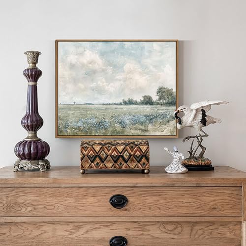 Framed Vintage Landscape Wall Art Vast Grassland Field Canvas Prints Nature Wilderness Scenery Pictures Wall Decor Rustic Wildflower Oil Painting Ready to Hang for Farmhouse Kitchen Decoration, 8"x10" - color: Vast Grassland Field, size: 10"L x 8"W