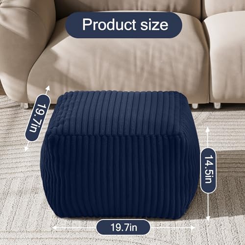 MeMoreCool Square Stuffed Pouf Ottoman Foot Rest, Stripe Furry Floor Pouf Foot Stool with Foam Chunk Filling, Soft Fluffy Stuffed Ottoman Footrest for Living Room, Faux Fur Navy - color: Ribbed Navy