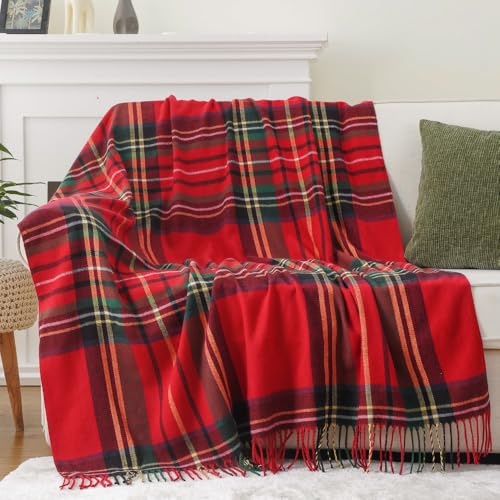 BATTILO HOME Christmas Red Plaid Throw Blanket for Couch, Bed, Super Soft Red Plaid Blankets,Soft Christmas Decorative Throw with Tassels 50"x60" - color: Christmas Red Plaid