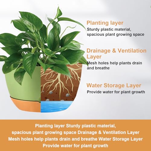 KPUVX 4 Pack Plastic Hanging planters for Indoor Plants,8 Inch Plant Pot Indoor Outdoor Hanging Baskets,Hanging Flower Pots with Drainage Holes and Chain for Garden Porch Plants (Green) - color: Green, size: 8 inch