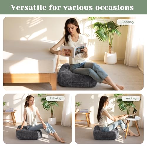 HIGOGOGO 8" Floor Pillow Cushion for Adults, Meditation Cushion Pillow, Blended Corduroy Cover, Large Square Floor Sitting for Tatami Living Room or Yoga, 2Pack, Dark Grey - color: Square Dark Grey, size: 8" Thick(Pack of 2)