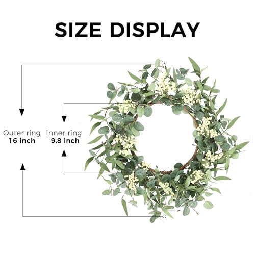 Pinkpum 16'' Eucalyptus Wreath for Front Door, Porch, Window - Green Decor for Home, Farmhouse - Spring, Summer, Fall, All Seasons - color: White, size: 16''