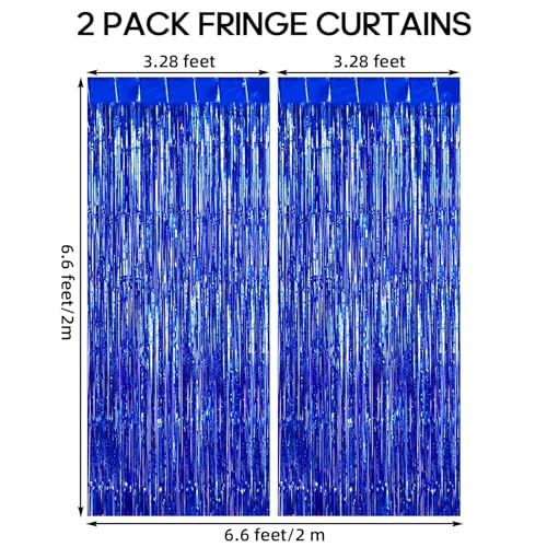 2 Pack Fringe Curtains Backdrops, Foil Fringe Curtains, Door Streamers for Birthday Wedding Bridal Shower Holiday Graduation Party Decorations, Photo Booth Backdrops, Blue - color: Blue