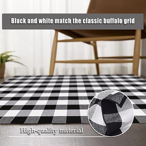 Buffalo Plaid Outdoor Rug 4'x6' Washable Black White Checkered Rug Indoor Outdoor Carpet Woven Cotton Door Mat for Front Porch, Kitchen, Bathroom, Entry Way, Living Room - size: 4'x6'