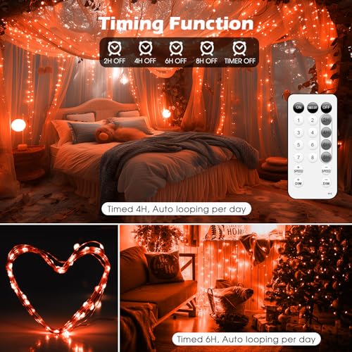 Fairy Lights 66ft 200 LED USB Twinkle String Lights Plug in Silver Wire Lights with Remote and Timer 8 Modes Outdoor Waterproof Starry Lights DIY Party Wedding Christmas Decoration（Orange） - color: Orange