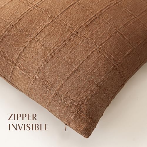 Foindtower Set of 1 Decorative Linen Check Throw Pillow Cover Neutral Farmhouse Vintage Cushion Cover Modern Boho Home Decor for Sofa Chair Couch Bedroom Living Room,16×16 Inch,Orange - color: Autumnal, size: 16" x 16" (Pack of 1)