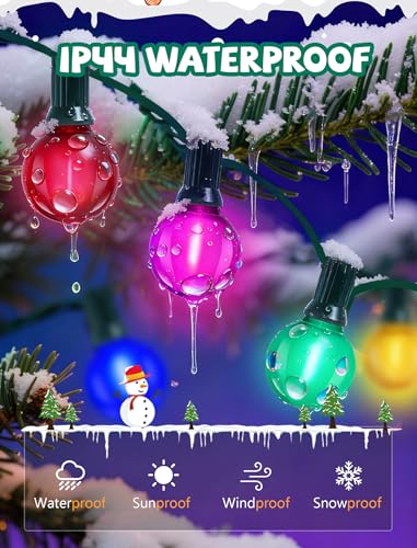 50Ft G40 LED Multicolor Christmas Lights Outdoor, Shatterproof Frosted Globe String Lights with 27 Ceramic Bulbs(2 Spare), Waterproof Hanging Patio Lights for Bistro Porch Party Holiday Decorations - color: Frosted Multicoloured-Green, size: 50FT
