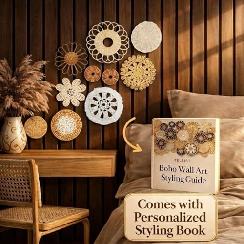 10 piece (Bohemian) Boho Wall Basket Decor – Handmade Woven Wall Baskets, Farmhouse Wall Art, Rustic Hanging Basket Set for Living Room, Bedroom & Kitchen Summer decoration - style: Bohemian