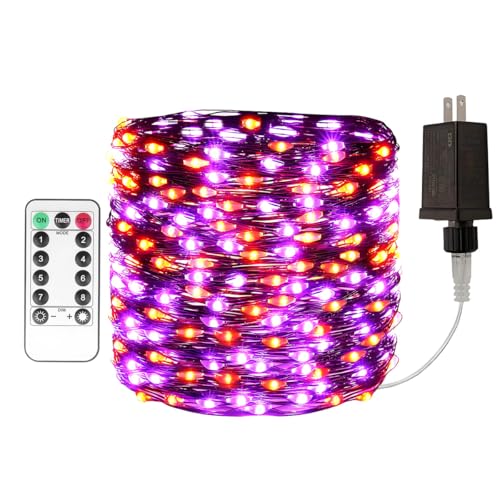Halloween Fairy Lights 66FT 200 LED Waterproof Plug in Purple and Orange LED String Lights with Remote 8 Modes for Indoor or Outdoor, Patio, Backyard,Garden - color: Purple Orange, size: 66FT 200LEDs