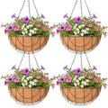 4 Pack Hanging Planter for Outdoor Plants 12 inch Metal Hanging Flower Basket with Coco Coir Liner Round Wire Plant Holder Chain Flower Pots Outdoor Garden Decoration Watering Hanging Baskets（DQ） - size: 12" x 4 Pack, style: Earth