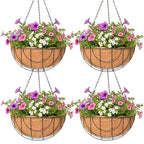 4 Pack Hanging Planter for Outdoor Plants 12 inch Metal Hanging Flower Basket with Coco Coir Liner Round Wire Plant Holder Chain Flower Pots Outdoor Garden Decoration Watering Hanging Baskets（DQ） - size: 12" x 4 Pack, style: Earth