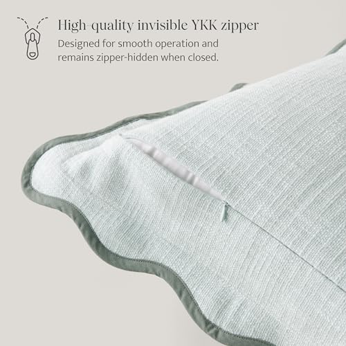 Double Stitch Scalloped Throw Pillow Covers - 100% Cotton Decorative Boho Pillow Covers 18 x 18, Made in India, Square Cushion Case, Grandmillennial Decor for Couch Sofa Living Room, Aqua Mint - color: Aqua Mint, size: 18" x 18" (Pack of 1)