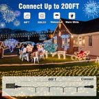 Nisocy LED Christmas Connectable String Lights Outdoor Waterproof – Warm White Fairy Lights with Plug, Tree Lights for Patio, Garden, Bedroom, Wedding, Party, Decor (66FT) - style: 66FT, Warm White