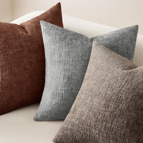 MIULEE Decorative Throw Pillow Covers 18x18 Pack of 2 Medium Grey Couch Pillow Covers Soft Cozy Textured Chenille Pillowcases for Home Decor Sofa Living Room Cushion Bedroom - color: Medium Grey, size: 18" x 18" (Pack of 2)