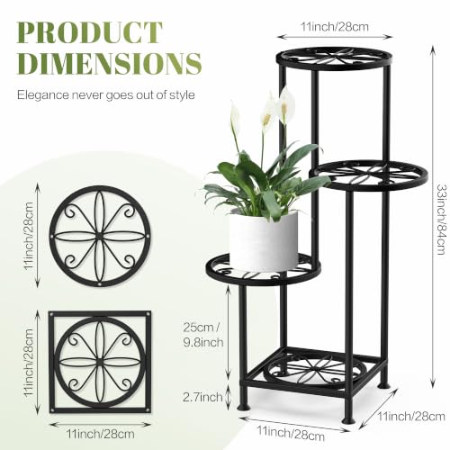 4 Tier Plant Stand Indoor Outdoor, Metal Flower Shelf Display Holder, Multiple Plants Corner Tall Flower Holders for Patio Balcony Porch Garden Living Room (Leaf Black) - color: Leaf Black, size: 4 Tier