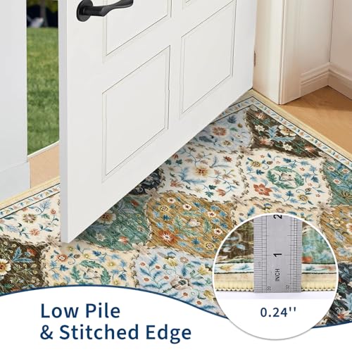 ROYHOME Runner Rug Moroccan Trellis Washable Hallway Runner Rug, Stain Resistant Non-Slip Distressed Floral Runner Entrance Carpet for Bedroom Laundry Kitchen Entryway, Beige/Taupe, 2' x 6' - color: Beige/Taupe, size: 2' x 6' (Rectangular)