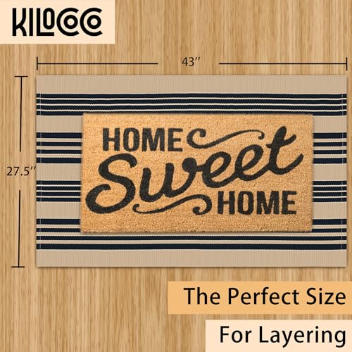 KILOCOCO Striped Rug 2.3'x3.6' Indoor Outdoor Rugs Front Door Mat Hand Woven Cotton Washable Striped Layered Doormats for Front Door/Kitchen/Farmhouse/Entryway/Patio, Brown - color: Brown and Black Stripe, size: 2'4" x 3'7" (Rectangular)