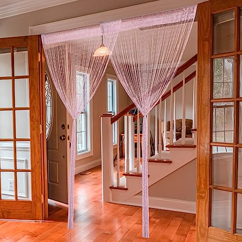 2 Pack 39 x 79 Inch Beaded Curtain String Door Curtains, Hippie Room Decor Beaded Curtains for Doorway, Closet Curtains, Room Divider Privacy Decor, Boho Home Decoration for Bedroom, Party, Pink - color: Pink