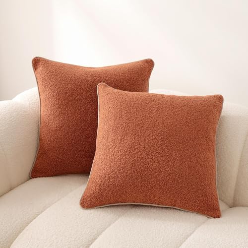 Amazon Basics Boucle Throw Pillow Covers for Couch, Living Room, Orange Home Decor with Hidden Zipper, Brown, 20×20in, Pack of 2 - color: Brown, size: 20" x 20" (Pack of 2)