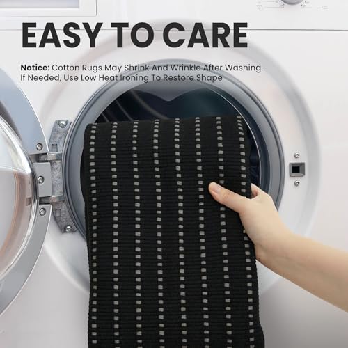 EARTHALL Small Area Rug 2x3 Ft Washable Rugs for Entryway Non Slip Braided Throw Rugs Door Mat Indoor Outdoor Entrance Cotton Woven Carpet for Kitchen Foyer Front Door, Black/Grey - color: Black and Grey, size: 2' x 3' (Rectangular)