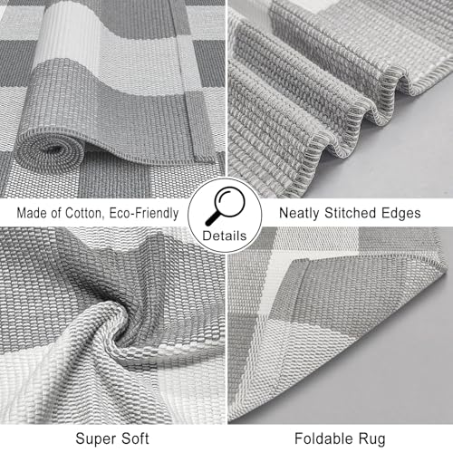 Checkered Rugs Grey and White Buffalo Plaid Hallway Runner Rug 2x8 Washable Rug Cotton Woven Rug Carpet Runner for Entryway Farmhouse Kitchen Bathroom Indoor-Outdoor Front Door Mat - color: Grey and White, size: 2‘×8’