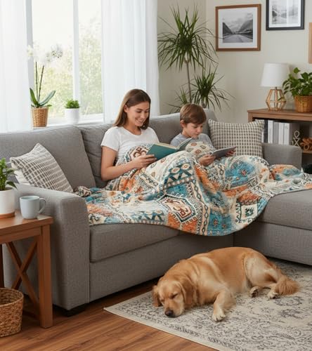 Aipon Boho Aztec Throw Blanket 50"x 60", Western Indian Native American Blanket Southwestern Decor, Orange Teal Soft Cozy Lightweight Throws Blankets Gifts for Women Men Couch Bed Sofa Chair - color: Orange Teal, size: 50.00'' × 60.00''