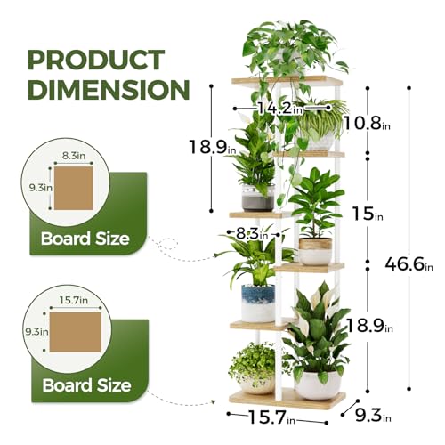 Bamworld Tall Plant Stand Indoor 6 Tier Plant Shelf for Multiple Plants, Tiered Flower Pot Stands for Patio Garden Balcony Living Room Bedroom, White - color: White, size: 6 Tier