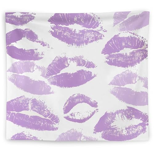 WNAGT Trendy Black and White Kiss Lips Tapestry Wall Hanging, Funky Makeup Wall Decor, Fashion Aesthetic Wall Blanket Decor for Girls Room College Dorm Makeup Room Beauty Room, 50x60 Inch - color: purple