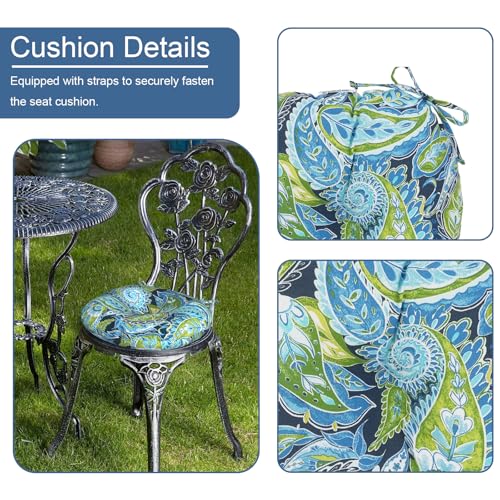 LVTXIII Outdoor Bistro Chair Cushions, 15"x15"x4" Round Patio Chair Cushions, All Weather Tufted Seat Cushions for Patio Furniture Use, Set of 2, Paisley Lapis Green - color: Paisley Lapis Green