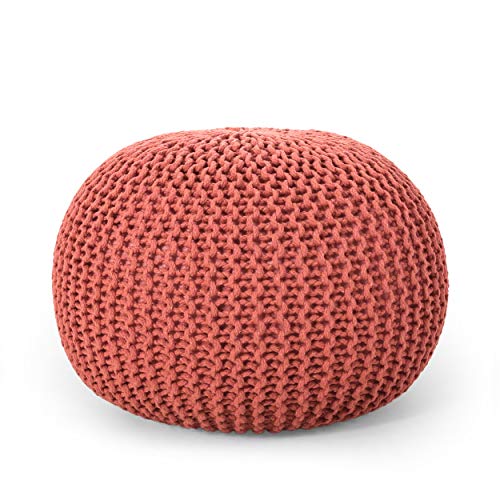 Nahunta Knitted Round Pouf - Cotton - Coral - color: Coral