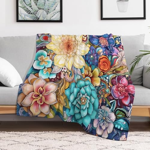 Boho Mandala Flower Blanket,Colorful Abstract Hippie Indian Watercolor Natural Floral Plant Print Blanket for Couch Sofa Bed Decorative Gifts 30x40 - color: Blanket-12, size: 30"x40"