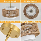 12.4"Farmhouse Chandelier for Dining Room, 1-Light Boho Rattan Chandelier Light Fixture Ceiling Hanging with Fabric Lampshade, Small Wicker Coastal Pendant Light for Kitchen Bedroom Island Hallway - size: 12.4″Fabric