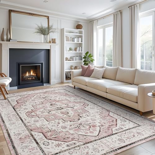 DECOMALL Maila Machine Washable Rugs 8x10ft, Traditional Oriental Pink Rug,Vintage Distressed Large Rugs Carpet for Living Room Bedroom - color: 10pink, size: 8' x 10' (Rectangular)