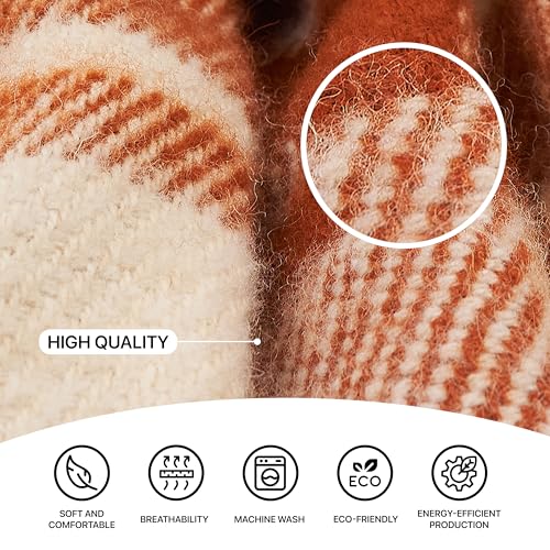 New Zealand Virgin Wool Throw Blanket, Indoor and Outdoor Blankets and Throws, Comfortable Soft Blanket with Fringes and Tartan Pattern, 67 x 79 in, Queen Size, Brown and Beige - color: Beige and Brown