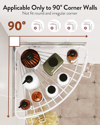 Orimade Corner Shower Caddy with 2 Hooks Wall Mounted Metal Bathroom Shelf Storage Organizer Adhesive No Drilling 2 Pack, White Only for 90-Degree Corner - color: White