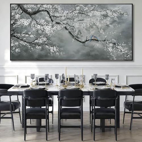 Artexist Modern Hand Painted Wall Art Black and White Home Wall Decor Plant Canvas Painting 40"x86" Large Pictures for Living Room Bedroom - color: Grey, size: 86"L x 40"W